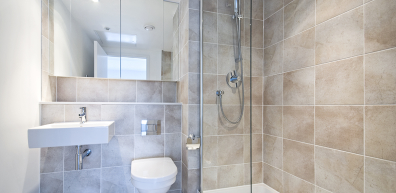 clean wet room in white