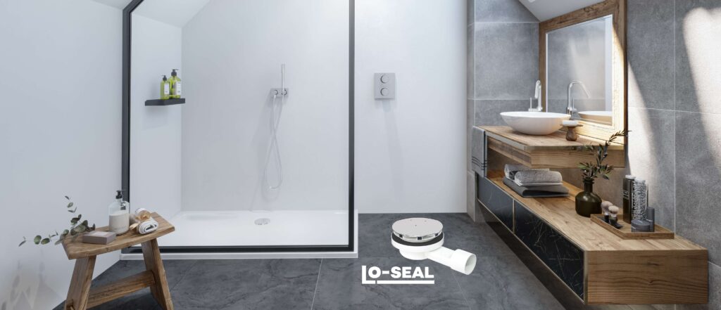 Garla Shower Tray on Tiled Floor Bathroom 6 with trap and lo-seal cropped