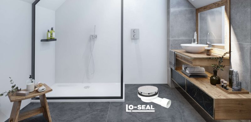 Garla Shower Tray on Tiled Floor Bathroom 6 with trap and lo-seal cropped