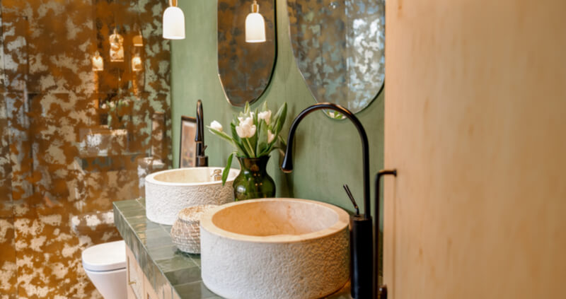 bohemian tiling in bathroom