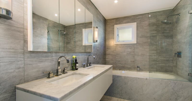 Wetroom with marble and stone tiles