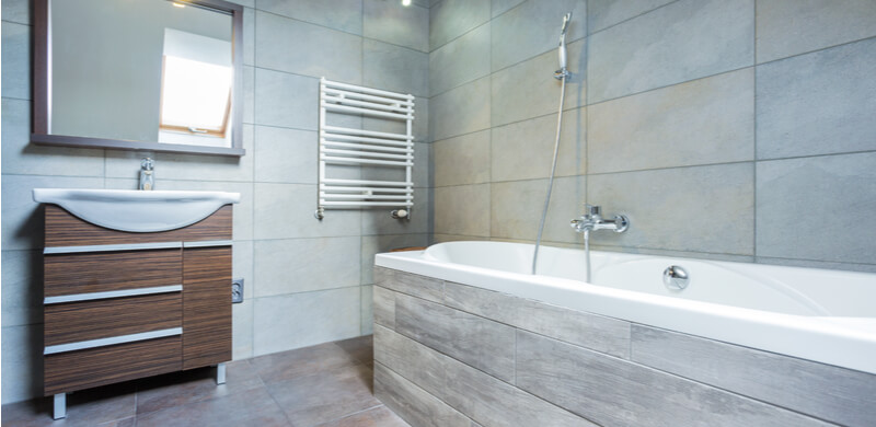 Stone coloured bathroom with tiles