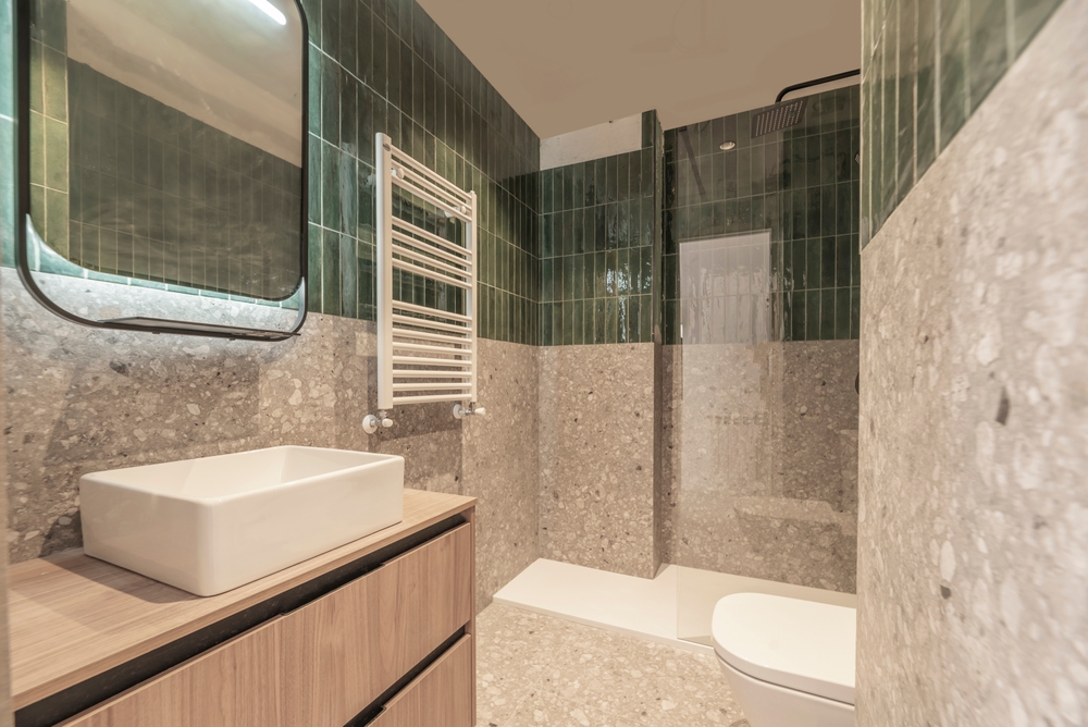 Wetroom With Green Vertical Tiles